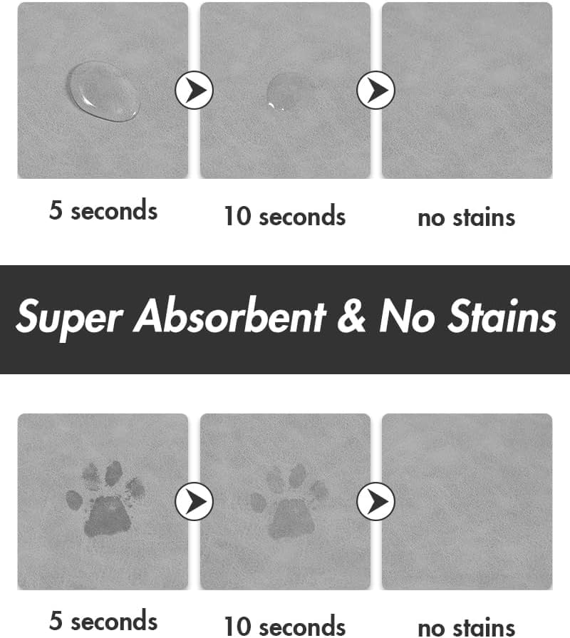 MontVoo Absorbent Dog Food Mat-Dog Mat for Food and Water Bowl | Quick Dry Pet Dish Mat, No Stains & Easy Clean Cat Rug for Messy Drinkers Cat Accessories Pet Supplies, 16"x24", Lightgrey - Image 2