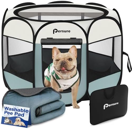 Persure Cat Dog Playpen Tent Crate Cage with Washable Pee Pad(Grey,Small) by PERSURE