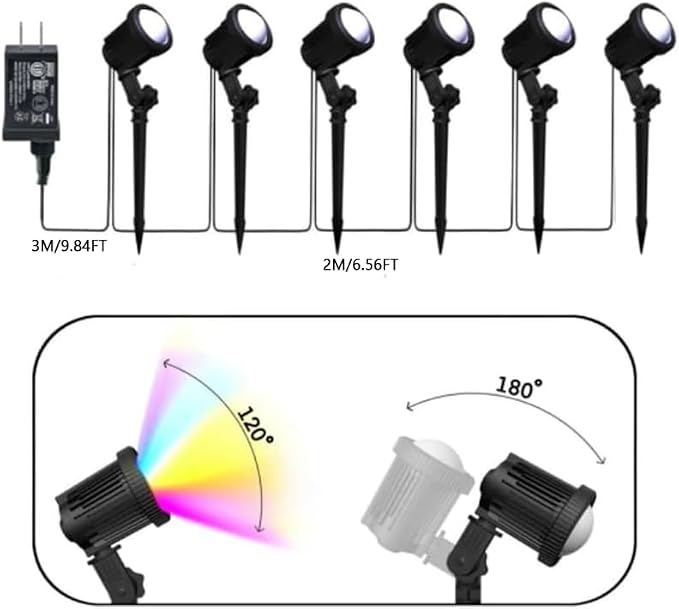 Smart Landscape Spotlights, Low Voltage IP67 Waterproof Outdoor Spot Lights Compatible with APP/Remote Control Color Changing Lights for Yard Garden Pathway Lawn Tree Festival 6 Pack - Image 6