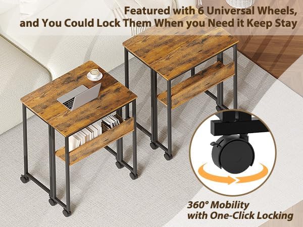Folding Desk Small Rolling Desk with Storage Shelf,24.8 Inch Foldable Computer Table with Wheels,Portable Office Desk for Small Space Sofa Table,Easy to Fold,Writing Work Office Computer Desk,Walnut - Image 4