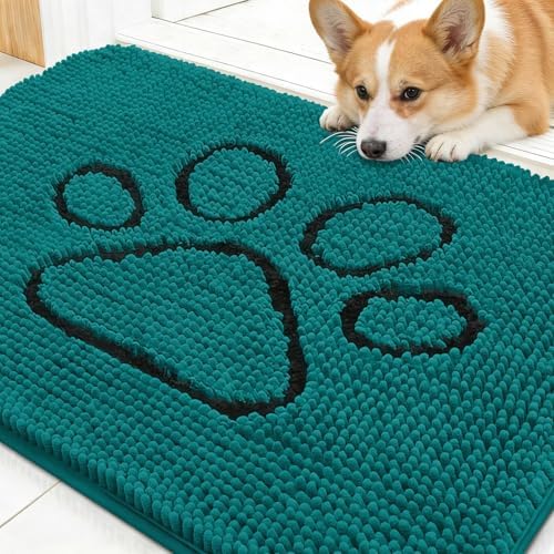 OLANLY Dog Door Mat for Muddy Paws 30x20, Paw Print Design Chenille Mud Mat by OLANLY