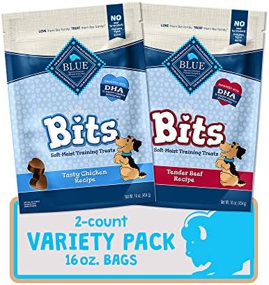 Blue Buffalo Blue Bits Natural Soft-Moist Training Dog Treats Chicken & Beef Recipes 16-oz Bag Variety Pack, 2ct by BlueBuffaloCompanyLtd