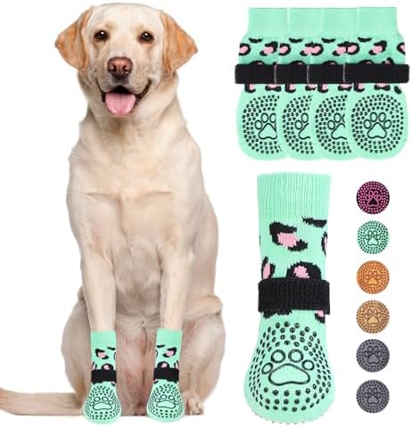 KOOLTAIL Dog Socks for Hot/Cold Pavement to Prevent Licking Paws,Dog Boots&Paw Protector for Hardwood Floors Anti Slip,Traction Control No Twist Grip Booties for Small Medium Large Senior Dogs L by KOOLTAIL