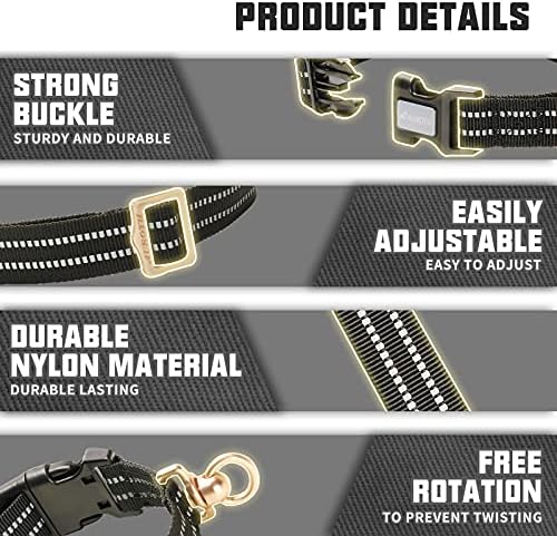 Auroth Dog Collar for Medium Large Dogs, Reflective Dog Collar, Soft Nylon Adjustable Dog Collars with Heavy Duty Metal D Ring Tangle Free (Medium:12"-19.6", Black) - Image 2