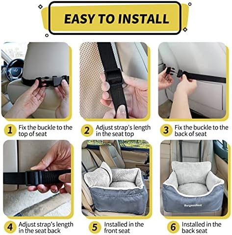 BurgeonNest Dog Car Seat for Small Dogs & Cats Under 25 lbs, Grey - Image 4