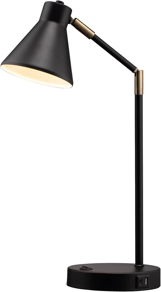 O'Bright Astrum - LED Desk Lamp with Dual USB Charging Ports, 100% Metal, 270 Degree Swivel Arms, Soft White Light (3000K), Bedside & Home Office Table Lamp, ETL Listed, Black by OBright