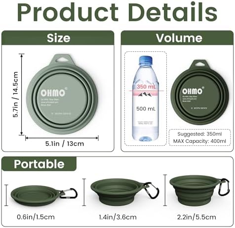 OHMO Small Collapsible Dog Bowls, Steel Rim, 12oz, 2pcs, Camo&Sage Green - Image 2