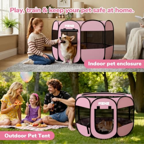 Dog Cat Small Animal Puppy Playpen Crate, Medium, Whole Pink - Image 5