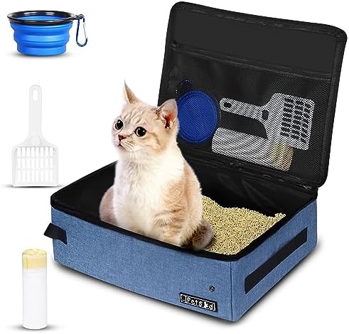 Petskd Portable Cat Travel Litter Box with Lid, Blue by Petskd