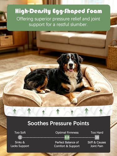 Spotted Play Orthopedic Dog Bed with Sides - Sofa Beds for Extra Large Dogs, Supportive Foam Pet Couch Bed with Washable Removable Cover, Waterproof Lining and Non-Slip Bottom, Brown - XL-Plus - Image 4