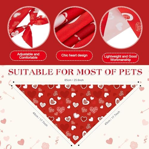 Weewooday 50 Pcs Valentine's Day Dog Bandanas Bulk for Dogs Soft Bibs Adjustable Triangle Heart Lips Bandana for Small Medium Large Pet Costume(Valentine, 25.6 x 17.7 x 17.7 Inch) - Image 3