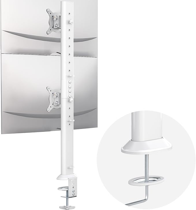 Hemudu Dual Monitor Articulating Desk Mount Arm Stand - Vertical Stack Screen Supports Two 13 to 34 Inch Computer Monitors with C Clamp White by HEMUDU