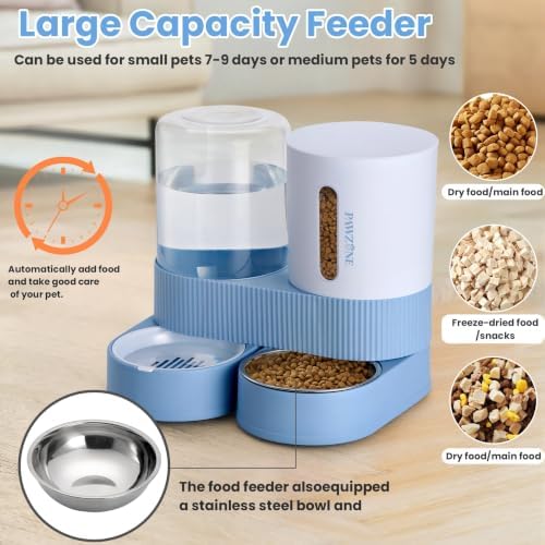 Automatic Cat Feeder Stainless Steel Water Dispenser Gravity Food Feeder and Waterer Set with Pet Food Bowl for Small Medium Kitten Puppy Pets Large Capacity(Blue) - Image 3
