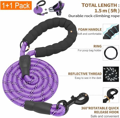 Haapaw Essential Dog Harness, No Pull Pet Vest with 3 Leash Clips, No Choke, Reflective, Adjustable and Padded, for Easy Walking and Training for Large Dogs(L, Purple) - Image 5