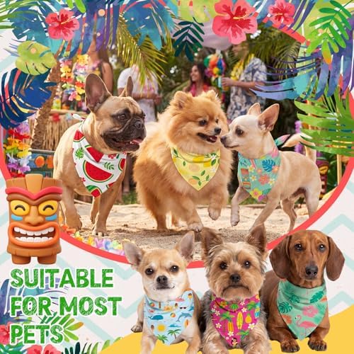 Weewooday 50 Pcs Summer Bandanas Bulk for Dogs Kerchief Bibs Scarves with Beach, Fruit, Hawaii Ice Cream Luau Aloha Rainbow Pool for Small Medium Large Grooming Accessories(19.7 x 13.8 x 13.8 Inch) - Image 2