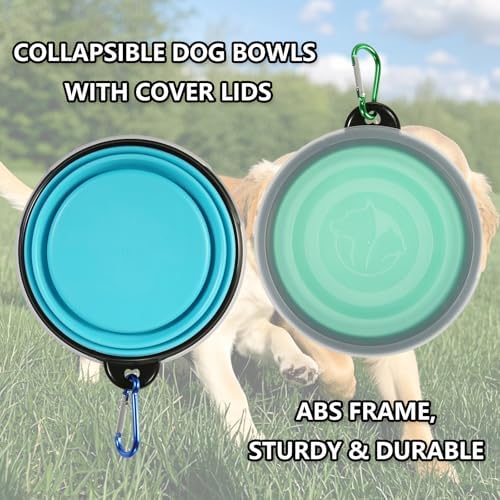 SLSON Dog Bowls Pet Collapsible Bowl with Cover Lids, 2 Pack Travel Bowls - Image 5