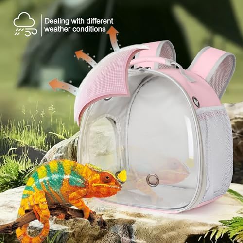 Hamster Backpack Carrier, Bearded Dragon Carrier Backpack with Clear Bubble Window,Small Animal Travel Backpack for Hedgehog Rat,Chameleon,Rabbit,Sugar Glider,Airline Approved (Pink, Backpack) - Image 6