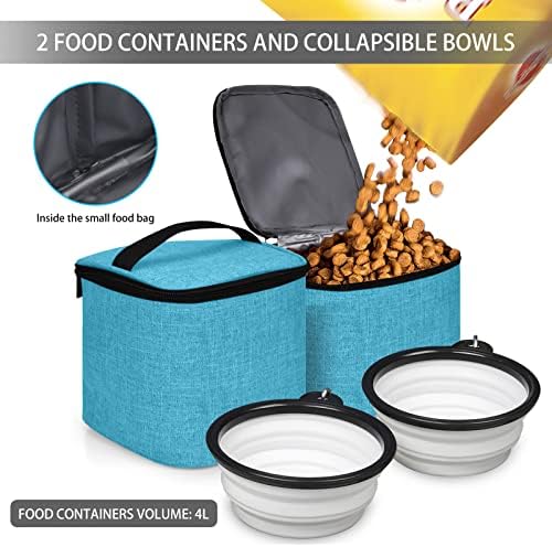 BAGLHER Pet Travel Bag, Double-Layer Pet Supplies Backpack (for All Pet Travel Supplies), Pet Travel Backpack with 2 Silicone Collapsible Bowls and 2 Food Baskets Sky Blue - Image 5