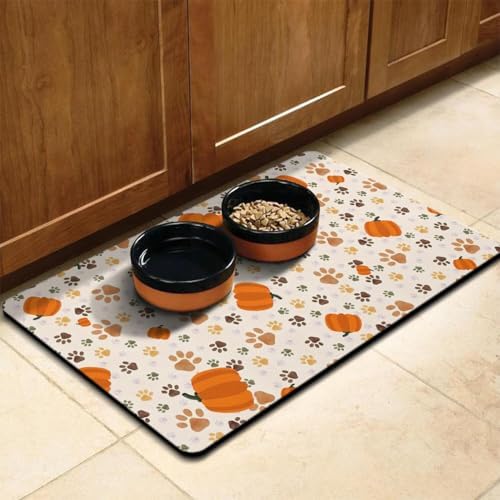 Fall Pumpkin Dog Food & Water Mat, Paw Prints Autumn Pet Feeding Mat for Floor Non-Slip Waterproof, Super Absorbent Cat Bowl Mat, Easy to Clean Eco-Friendly Durable Pet Placemat,16" × 24" - Image 7