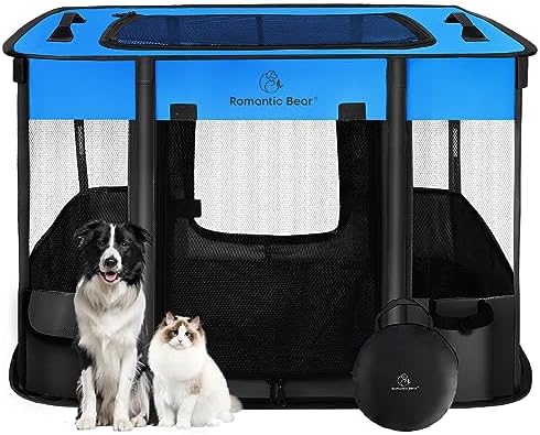 ROMANTIC BEAR Dog Playpen,Foldable Pet Puppy Cat Playpen,L(40"x32"x24") by ROMANTIC+BEAR