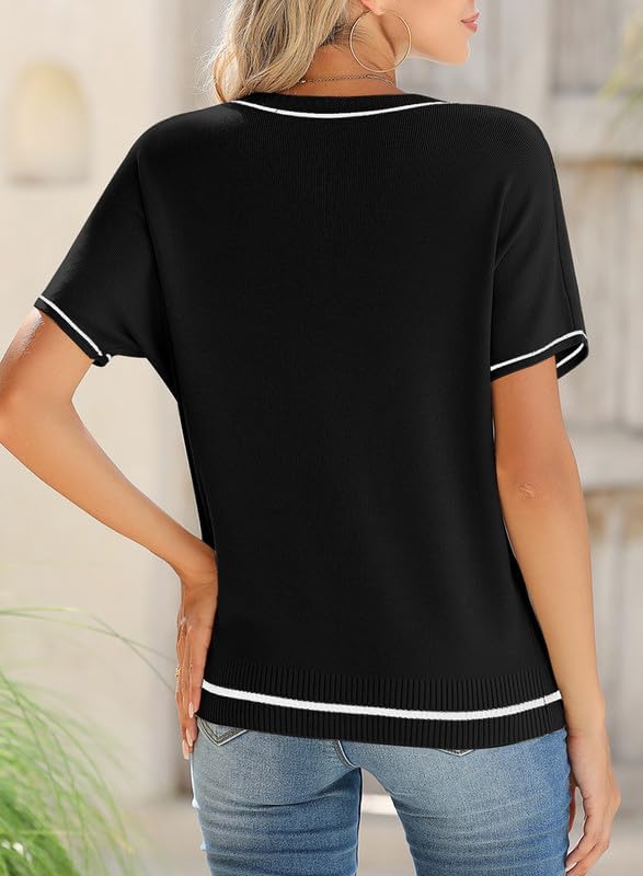 SHEWIN Womens Tops Trendy Short Sleeve Shirts Crewneck Lightweight Knit Sweater Top Business Casual Outfits - Image 2