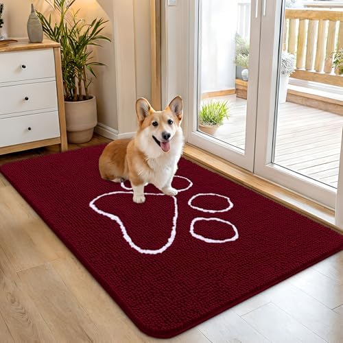 OLANLY Dog Door Mat for Muddy Paws 45x27, Paw Print Design Chenille Mud Mat by OLANLY