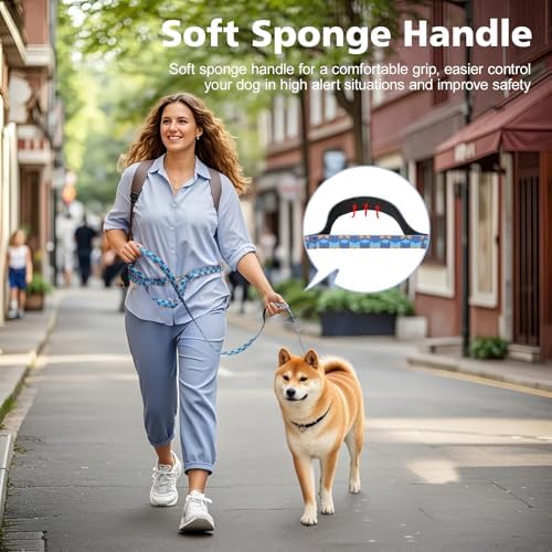 Hands Free Dog Leash, 8.5ft Adjustable Hands Free Leash for Medium Dogs, Versatile Handheld Crossbody Waist Lead with 3 Rings, for Running Jogging Walking, Sponge Handle, Geometric Blue - Image 6