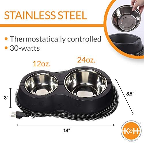 K&H Pet Products Outdoor Heated Cat Food & Water Bowls for Outside Pets, Thermo-Kitty Café Feral Cat Feeding Station, No Frozen Water or Food, Washable Bowls, Safety Listed - 12oz/24oz Stainless - Image 2