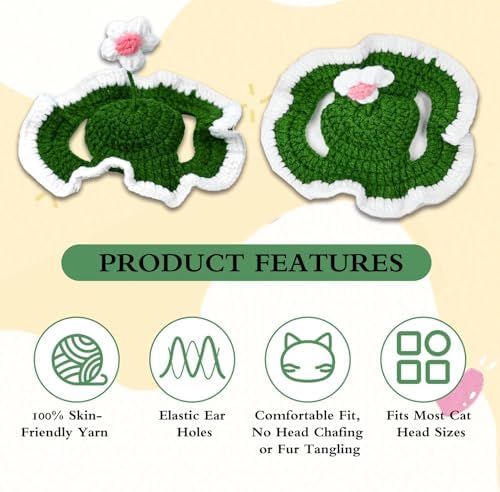 Flower Cat Hat, Cotton & Soft Cute Knitted Hats for Cats Birthday Party Spring Christmas Puppy Hat for Small Pets (Green,M) - Image 6