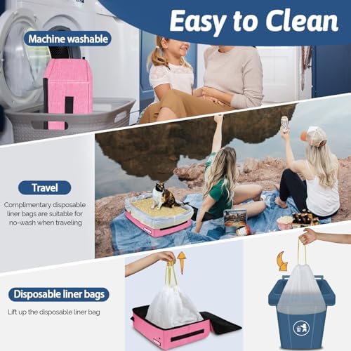 Petskd Portable Cat Travel Litter Box with Lid, Pink - Image 5