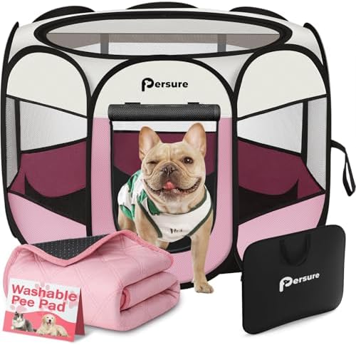 Persure Cat Dog Playpen Tent Crate Cage with Washable Pee Pad(Pink,Small) by PERSURE