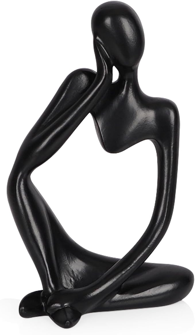 Sandstone Resin Thinker Style Abstract Sculpture Statue Collectible Figurines Home Office Bookshelf Desktop Decor (Small Black, Left) by Ozzptuu
