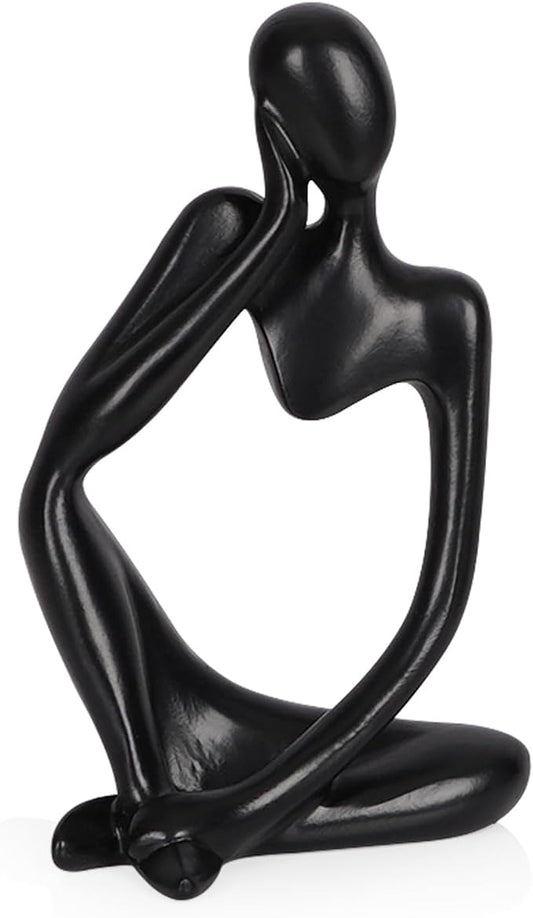 Sandstone Resin Thinker Style Abstract Sculpture Statue Collectible Figurines Home Office Bookshelf Desktop Decor (Small Black, Left) by Ozzptuu