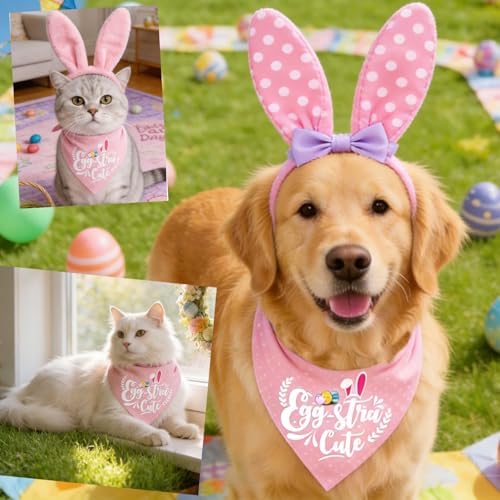 Easter 2-in-1 Dog Bandana with Egg-Stra Cute & Some Bunny Love Me Lovely Saying, Pink Pet Holiday Costumes Scarf with Snap Button, Large to Giant Breeds (75lbs+) - Image 3