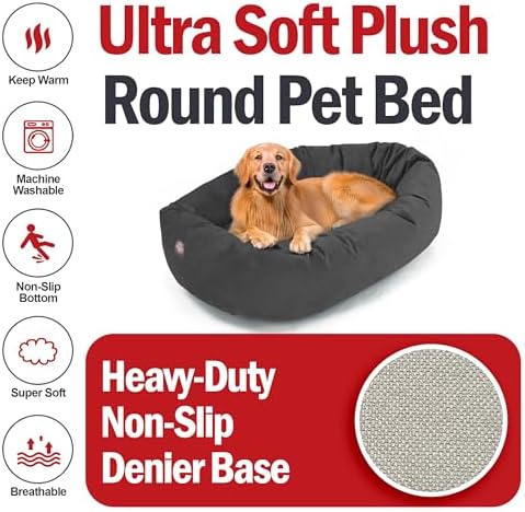 Majestic Pet 40 Inch Suede Calming Dog Bed Washable – Cozy Soft Round Dog Bed with Spine Support for Dogs to Rest Their Head - Fluffy Donut Dog Bed 40x29x9 (Inch) - Round Pet Bed Large – Gray (2025) - Image 6