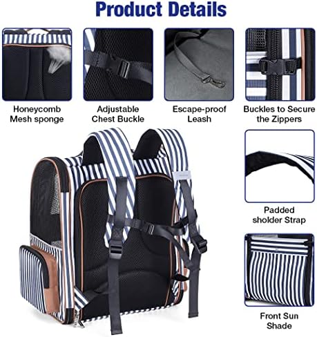 Extra Large Cat Backpack Carrier Expandable Pet Carrier Backpack for Small Dogs Medium Cats Fit Up to 18 Lbs, Dog Backpack Carrier, Foldable Puppy Backpack Carrier for Travel, Hiking,Striped - Image 4