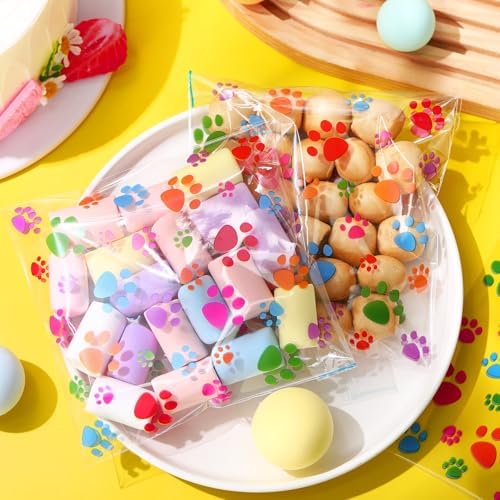 Pasimy 200 Pcs Dog Paw Treat Bags, Clear Self Adhesive Clear Colorful - Image 4