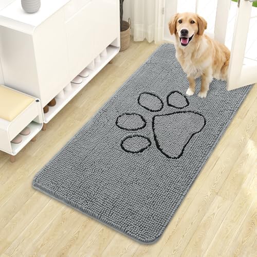 OLANLY Dog Door Mat for Muddy Paws 44x24, Paw Print Design Chenille Mud Mat by OLANLY