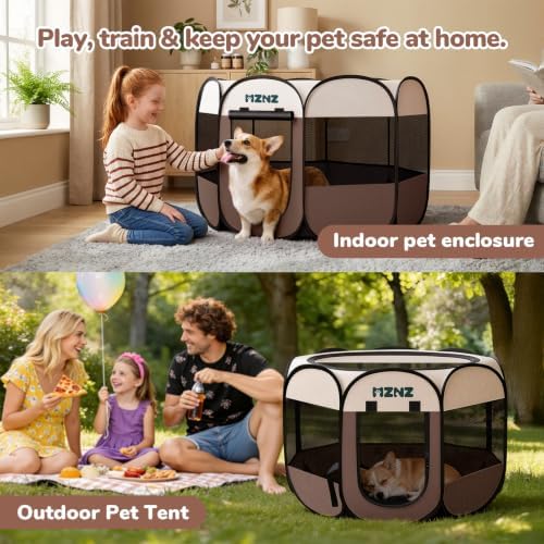 Dog Cat Small Animal Puppy Playpen Crate, Medium, Brown - Image 5