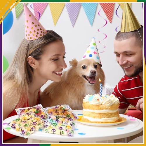 Pasimy 200 Pcs Dog Paw Treat Bags, Clear Self Adhesive Mardi Gras Color - Image 6