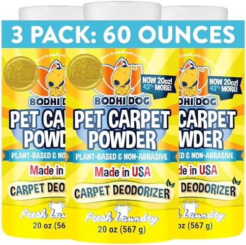 Bodhi Dog Natural Carpet Deodorizer Powder - Dry Pet Smell Eliminator & Urine Odor Remover - Loosens Fur & Dirt - Plant-Based Room Freshener for Vacuuming Home with Pets - Fresh Laundry (Pack of 3) by BodhiDog