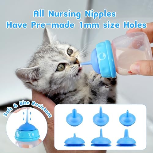 Pet Feeding Bottle and Syringes,60ml Nursing Bottle, 3 Sizes Nipples with Ventilation Valve Resistant Tearing Perfect for Puppies, Kittens, Small Wildlife (Blue) - Image 6