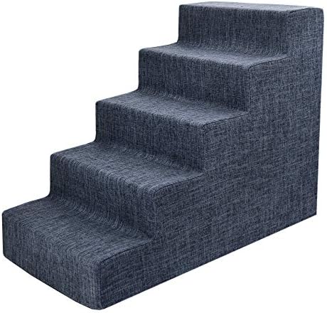 Best Pet Supplies Dog Stairs & Steps - Foam Steps for Small Dogs & Cats, Non-Slip Indoor Balanced Pet Step Support, Dog Ramp, No Assembly, Dark Gray Linen, 5-Step (22.5-inch Height) by BestPetSuppliesLLC