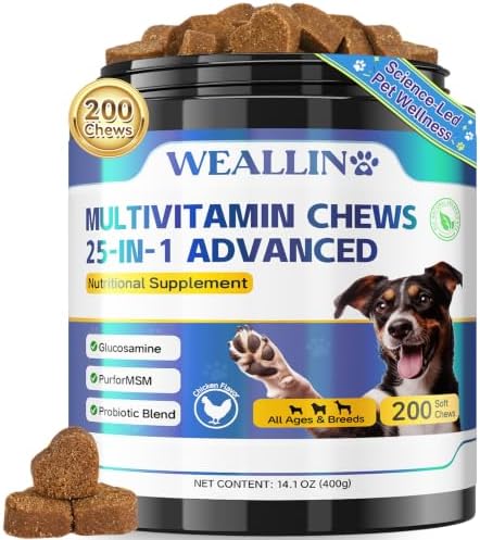 Dog Vitamins and Supplements with Glucosamine Probiotics 200ct Chicken by WEALLIN