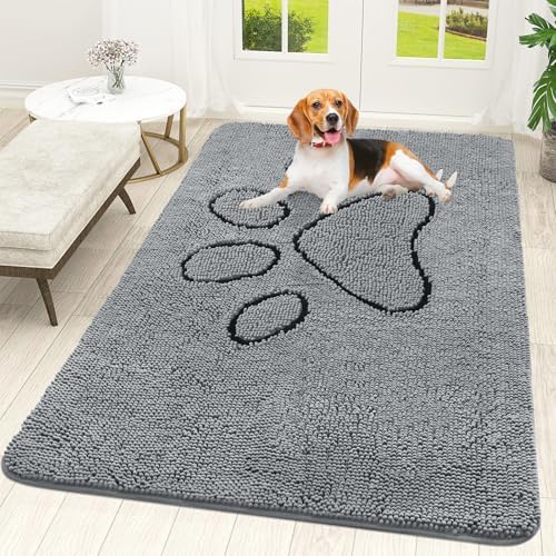 OLANLY Dog Door Mat for Muddy Paws 59x35, Paw Print Design Chenille Mud Mat by OLANLY