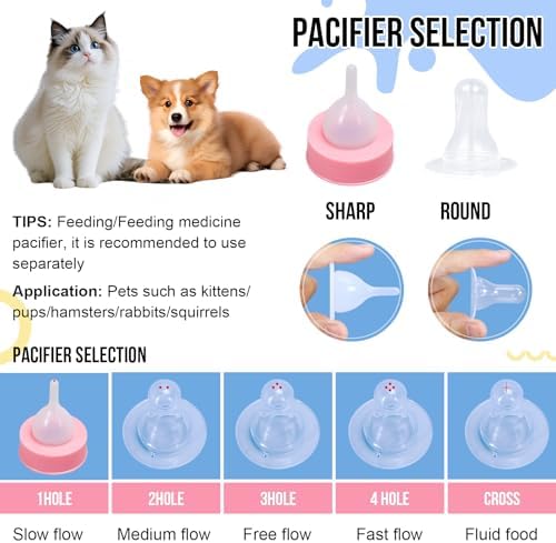 ASEVAT 2 oz 3Pack Kitten Bottles for Nursing,Puppy Bottles for Nursing Puppy Milk, Anti-Choking Puppy Feeder Design,with 4pcs Replaceable and Reusable Silicone Nipples - Image 3