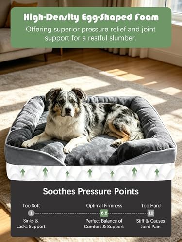 Spotted Play Orthopedic Dog Bed with Sides - Dog Sofa Beds for Large Dogs, Supportive Foam Pet Couch Bed with Washable Removable Cover, Waterproof Lining and Non-Slip Bottom, Grey - L - Image 4