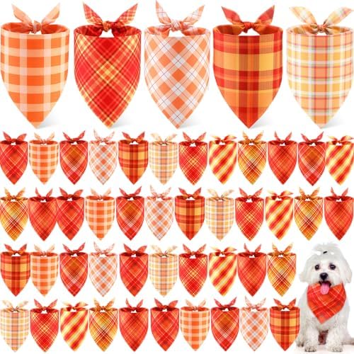 Weewooday 50 Pcs Fall Thanksgiving Plaid Dog Bandanas Bulk for Small by Weewooday