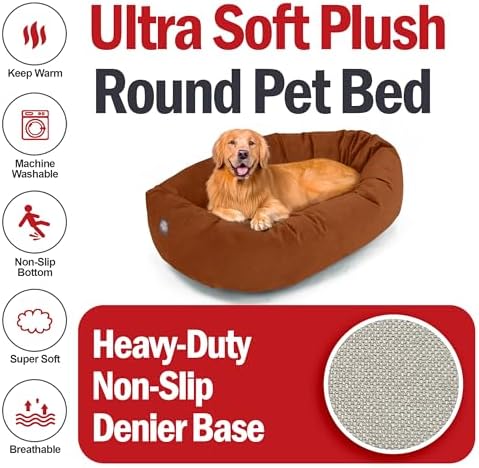 Majestic Pet 40 Inch Suede Calming Dog Bed Washable – Cozy Soft Round Dog Bed with Spine Support for Dogs to Rest Their Head - Fluffy Donut Dog Bed 40x29x9 (Inch) - Round Pet Bed Large – Rust (2025) - Image 6