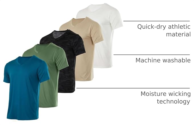 5 Pack Men's Dry Fit V Neck Gym Workout T Shirts Athletic Moisture Wicking | Cooling, Quick Dry, Breathable, Short Sleeve, Exercise, Cycling, Sports, Outdoor, Fitness, Golf, Crossfit, Hiking, Tennis - Image 4